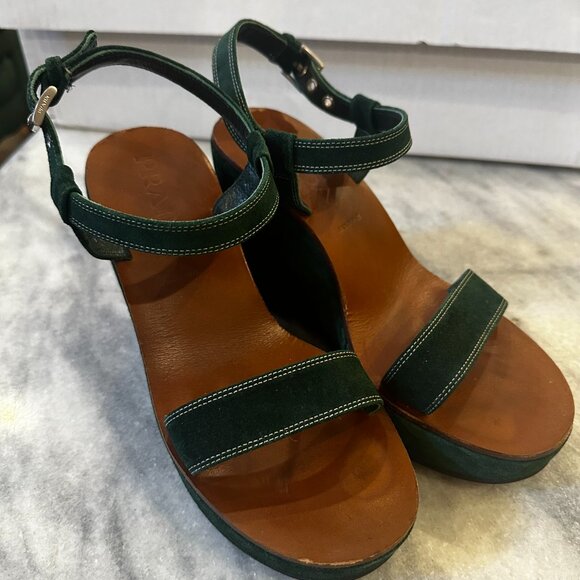 Prada Green Suede Wedge Platform Sandals Vintage 90s/Y2K 8.5 - Picture 7 of 11